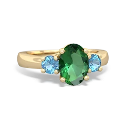 Lab Emerald Three Stone Oval Trellis 14K Yellow Gold ring R4024