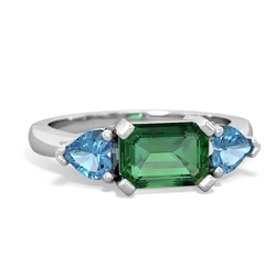 Lab Emerald Three Stone 14K White Gold ring R5235