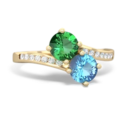 Lab Emerald Channel Set Two Stone 14K Yellow Gold ring R5303