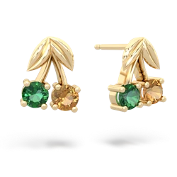 Lab Emerald Sweet Cherries 14K Yellow Gold earrings E7001
