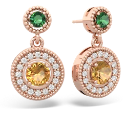 Lab Emerald Halo Dangle 14K Rose Gold earrings E5319