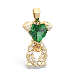 Lab Emerald Puppy Love 14K Yellow Gold pendant P5800