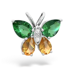 Lab Emerald Butterfly 14K White Gold pendant P2215