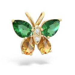 Lab Emerald Butterfly 14K Yellow Gold pendant P2215