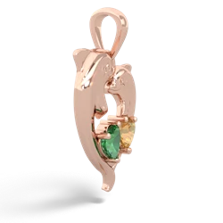 Lab Emerald Dolphin Heart 14K Rose Gold pendant P5820