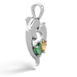 Lab Emerald Dolphin Heart 14K White Gold pendant P5820