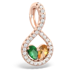 Lab Emerald Pave Twist 'One Heart' 14K Rose Gold pendant P5360