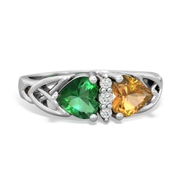 Lab Emerald Celtic Knot Double Heart 14K White Gold ring R5040