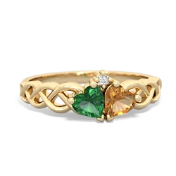 Lab Emerald Heart To Heart Braid 14K Yellow Gold ring R5870