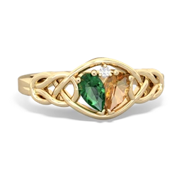 Lab Emerald Celtic Love Knot 14K Yellow Gold ring R5420