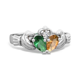 Lab Emerald 'Our Heart' Claddagh 14K White Gold ring R2388