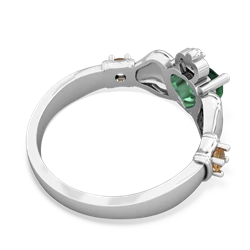 Lab Emerald Claddagh Keepsake 14K White Gold ring R5245