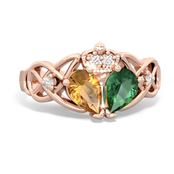 Lab Emerald 'One Heart' Celtic Knot Claddagh 14K Rose Gold ring R5322