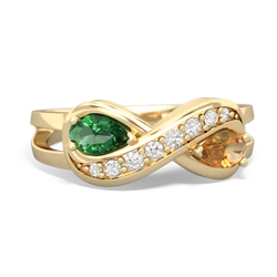 Lab Emerald Diamond Infinity 14K Yellow Gold ring R5390