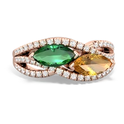 Lab Emerald Diamond Rivers 14K Rose Gold ring R3070