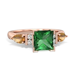 Lab Emerald 6Mm Princess Eternal Embrace Engagement 14K Rose Gold ring C2002