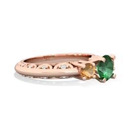 Lab Emerald Art Deco Eternal Embrace Engagement 14K Rose Gold ring C2003