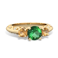 Lab Emerald Art Deco Eternal Embrace Engagement 14K Yellow Gold ring C2003