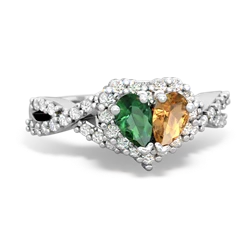 Lab Emerald Diamond Twist 'One Heart' 14K White Gold ring R2640HRT