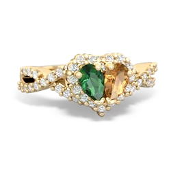 Lab Emerald Diamond Twist 'One Heart' 14K Yellow Gold ring R2640HRT