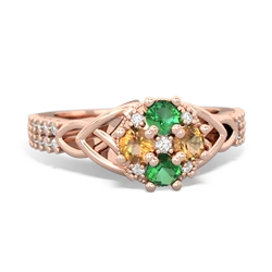 Lab Emerald Celtic Knot Cluster Engagement 14K Rose Gold ring R26443RD