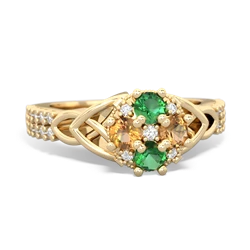 Lab Emerald Celtic Knot Cluster Engagement 14K Yellow Gold ring R26443RD