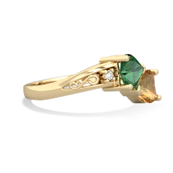 Lab Emerald Snuggling Hearts 14K Yellow Gold ring R2178