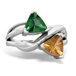 Lab Emerald Split Band Swirl 14K White Gold ring R2341