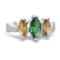 Lab Emerald Three Peeks 14K White Gold ring R2433