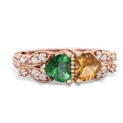 Lab Emerald Diamond Butterflies 14K Rose Gold ring R5601