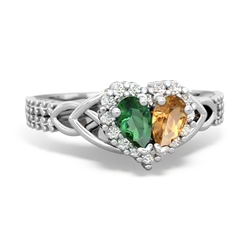 Lab Emerald Celtic Knot Two Hearts As One 14K White Gold ring R2644HRT