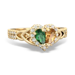 Lab Emerald Celtic Knot Two Hearts As One 14K Yellow Gold ring R2644HRT