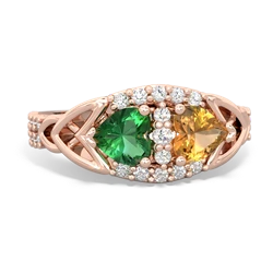 Lab Emerald Sparkling Celtic Knot 14K Rose Gold ring R2645