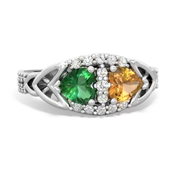 Lab Emerald Sparkling Celtic Knot 14K White Gold ring R2645