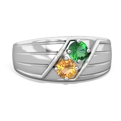 Lab Emerald Men's Streamline 14K White Gold ring R0460