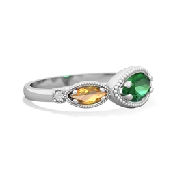 Lab Emerald Milgrain Marquise 14K White Gold ring R5700