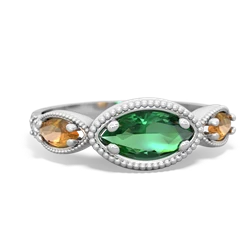 Lab Emerald Milgrain Marquise 14K White Gold ring R5700