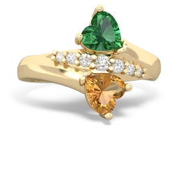 Lab Emerald Heart To Heart 14K Yellow Gold ring R2064