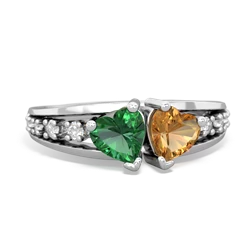 Lab Emerald Heart To Heart 14K White Gold ring R3342