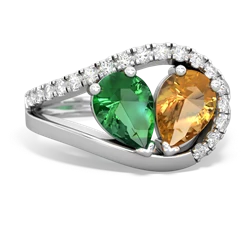 Lab Emerald Nestled Heart Keepsake 14K White Gold ring R5650