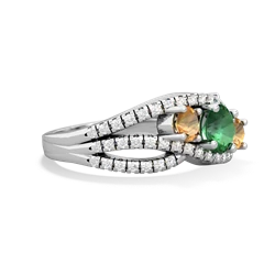 Lab Emerald Three Stone Aurora 14K White Gold ring R3080