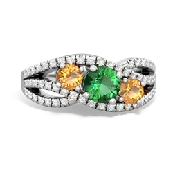 Lab Emerald Three Stone Aurora 14K White Gold ring R3080