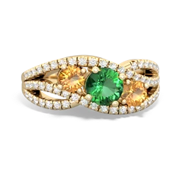 Lab Emerald Three Stone Aurora 14K Yellow Gold ring R3080