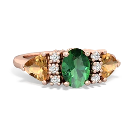 Lab Emerald Antique Style Three Stone 14K Rose Gold ring R2186