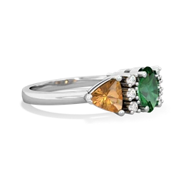 Lab Emerald Antique Style Three Stone 14K White Gold ring R2186