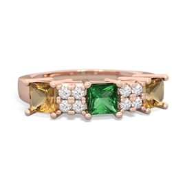 Lab Emerald Three Stone Diamond Cluster 14K Rose Gold ring R2592