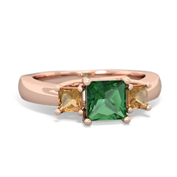 Lab Emerald Three Stone Trellis 14K Rose Gold ring R4015