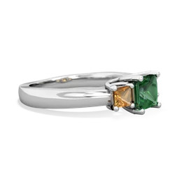 Lab Emerald Three Stone Trellis 14K White Gold ring R4015