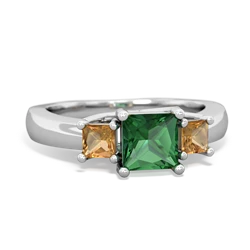 Lab Emerald Three Stone Trellis 14K White Gold ring R4015