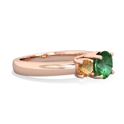 Lab Emerald Three Stone Round Trellis 14K Rose Gold ring R4018